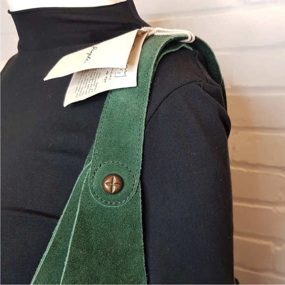 Free People Paris Suede Tote Bag Green Shoulder Leather Slouchy Tie Top BNWT - Picture 3 of 14